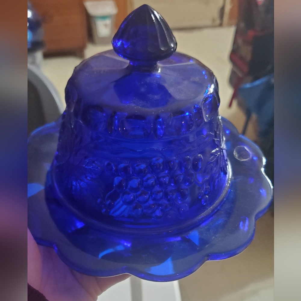 Vintage Blue Mosser Glass Dish